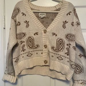 American eagle cream and brown paisley cardigan, size medium